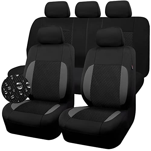 Car-Grand Rhombus Embossed &Waterproof Neoprene Universal Fit Car Seat Cover,Airbag Compatible,Rear 3 Zipper Armrest Design(Sporty Full Set, Black And Gray Charcoal) #TOP14