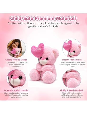 Image of Cute Cute Pink Teddy Bear with inchI Love You inch Heart Balloon | Soft Plush Toy for Kids & Romantic Gift for Girlfriend | Hugable Stuffed Animal | 27 cm