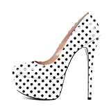 Eldof Women's Platform High Heels, Slip On Stiletto Heels Round Closed Toe Platform Pumps Shoes for Dress Wedding Party 6 Inches Patent Polka Dot US Size 8.5