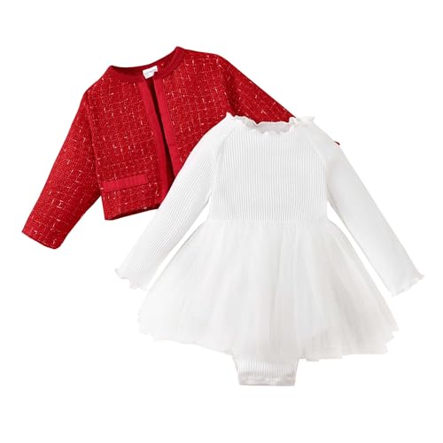 Newborn Baby Girl Dress Fall Winter Outfits Toddler Infant Clothes Set Birthday Church Wedding Party Plaid Cardigan & Romper