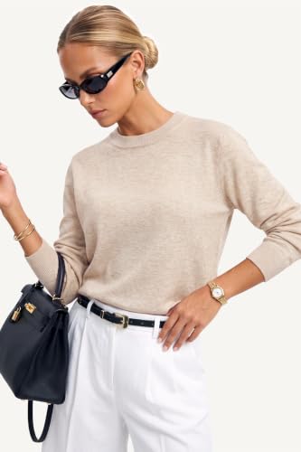 Image of Arach&Cloz Women's Wool Blend Classic Crew Neck Casual Fall Sweaters