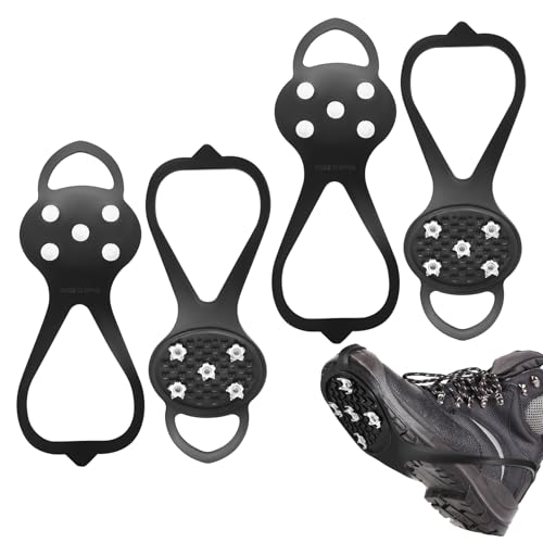 2 Pares Crampones Nieve Hielo, Crampones para Senderismo, Crampones Antideslizantes con 5 Tacos para Botas y Zapatos, Crampones para Hielo y Nieve para Escalada Caminata