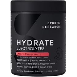Sports Research Hydrate Jars - Sugar-Free & Naturally Flavored with Vitamins, Minerals, and Coconut Water - Supports Hydration - 15.67 OZ. - Cherry Pomegranate