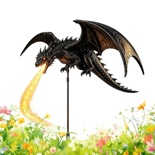 Image of Zyntora Solar Dragon Fire Garden Lamp with Resin Sculpture and Auto Dusk
