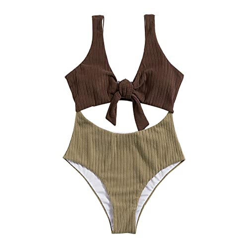 Monokini pour femme chic en tissu premium café texturé taille L