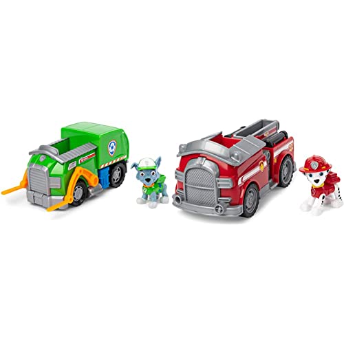 PAW Patrol, Rockyâs Recycle Truck Vehicle with Collectible Figure, for Kids Aged 3 and Up & PAW Patrol, Marshallâs Fire Engine Vehicle with Collectible Figure, for Kids Aged 3 and Up