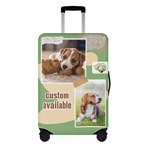 POPCUSTOMS Custom Travel Luggage Cover, Personalized Pet Suitcase Luggage Protector, Washable Baggage Cover, Add Name Photo Text, Fits 18-32 Inch Luggage