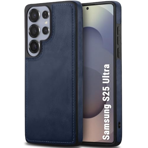 Image of TheGiftKart Genuine Leather Finish Back Cover Case for Samsung Galaxy S25 Ultra 5G | Shockproof Design | Camera & Screen Protection | Stunning Minimalist Design Back Cover Case (Black, Blue)
