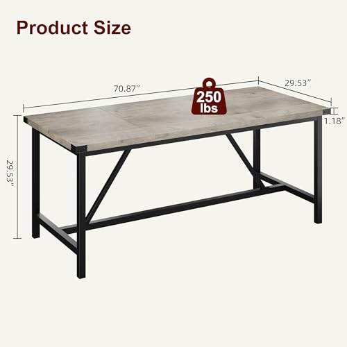 CABIHOME Rectangle Dining Table for 6-8 People, 70.87\" Heavy Duty Industrial Wood Kitchen Table for Dining Room, Large Spaces, Dinner Table, Easy Assembly, Durable Frame, Retro Gray - Thumbnail 2