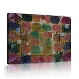 パウルクレースタイルの抽象的なキャンバスプリントツリーと建築のキャンバスウォールアート寝室とオフィスのリビングルームの家の装飾美的55x80cmインナーフレーム