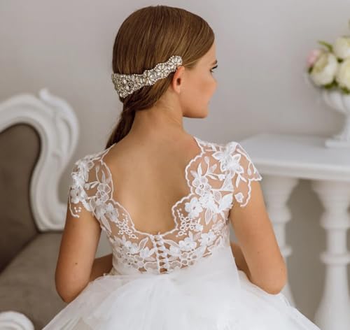 Flower Girls Dresses for Wedding Lace Appliques First Communion Dresses Party Ball Gowns with Bow-Knot PT1393