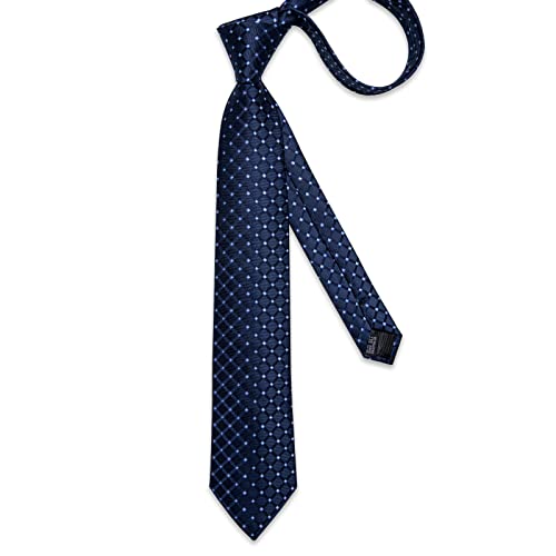 Image of DiBanGu Plaid Ties for Men Silk Checkered Necktie and Pocket Square Cufflinks Tie Clip Set with Gift Box for Wedding Business