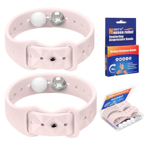 Image of Motion Sickness Bands for Adults and Kids Sea Wristbands for Cruise Travel Wristband, Natural Relief Wristbands,Sea Bands for Pregnancy Women(1 Pair Sand Pink)