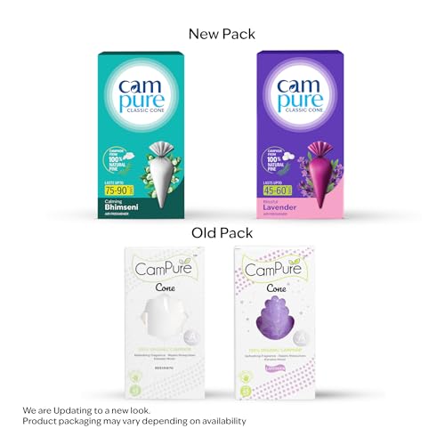 Image of CamPure Camphor Cone (1 Bhimseni & 1 Lavender) Pack Of 2-100% Organic | Air Freshener For Car, Wardrobe, Office Cabin's, Drawers, Travel Bag & Bathroom