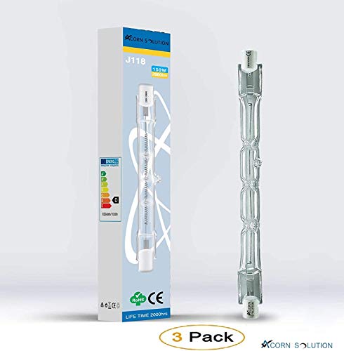 AcornSolution - 3 bombillas halógenas lineales de bajo consumo de 150 W equivalente a R7s J118 de seguridad 118 mm de longitud (150 W, 3 unidades)