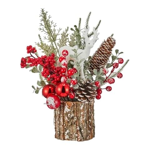 Small Christmas Tree Tabletop Artificial Mini Christmas Tree Decorations with Holiday Ornaments Red Berry Pine Cone Greenery for Home Indoor Fireplace Mantel Xmas Decor Indoor Outdoor Cover
