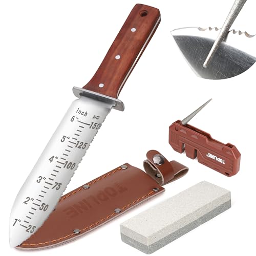 Topline Hori Hori Garden Knife, Double-edge Stainless Steel Blade, Garden