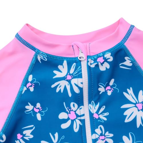 Image of Girls Long Sleeve Swimsuit Rash Guard One Piece Bathing Suits with UPF 50+ Blue,Pink 11-12Y
