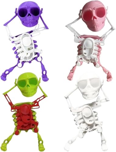 Dancing and Swinging 3D Skull Toy,Glowing Eyes Halloween Skeleton Wind up Machine Robot,Funny Stress Relief Clockwork Figure(4PCS)