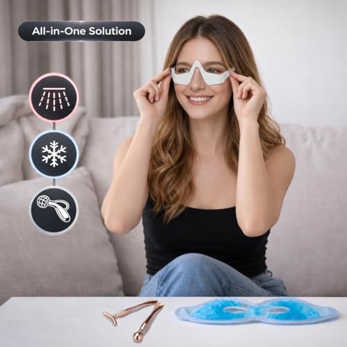 BERONEX LED Red Light Eye Mask & Eye Massager for Under Eye Care – Beauty Device for Puffiness & Dark Circles, Eye Care Glasses Bundle with Scalp Massager & Cooling Rinse Cup — view 5