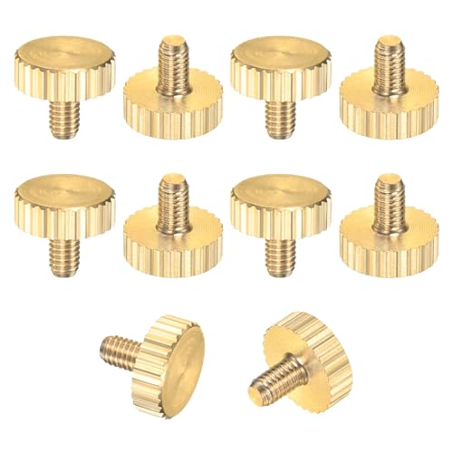 M METERXITY 10-Pack Knurled Thumb Screws, M3x5mm Solid Brass Flat Head Fully Threaded Knobs Bolts Fasteners W Grip for Electronic/Equipment/Industry/Home, Thumbscrew Threaded Knurled Tip