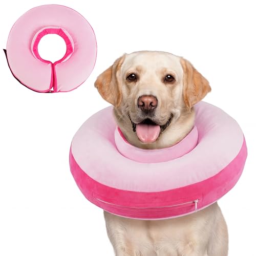 Kuoser Inflatable Dog Cone Collar, Soft Dog Cone Alternative After Surgery,Dogs Donut Collar to Stop Licking, Inflatable Doggie Neck Pillow,Comfortable Recovery E-Collar for Small Medium Lar