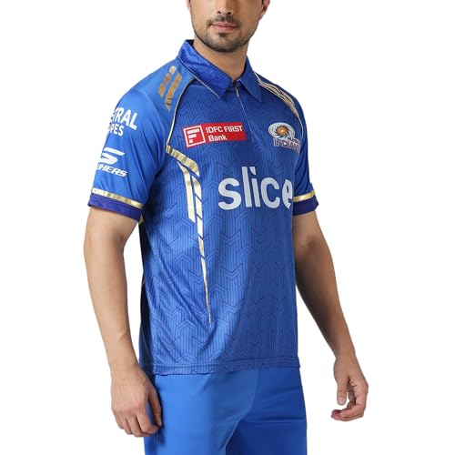 Image of playR x MI Match Jersey 2024 - Plain Half Sleeve Tee Men's Regular Fit Blue T-Shirt, Comfortable Sportswear for Match, Training & Casual Wear, Stylish MI Tee for All Seasons
