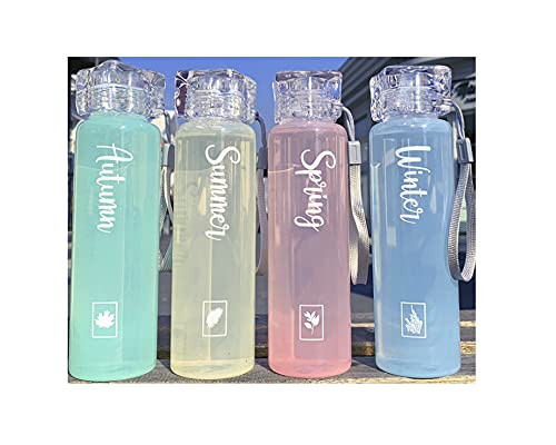 420 ml Letter Gedrukt Glas Draagbare Handheld Student Glas Waterfles Glazen Fles Kawaii Ice Cover Four Seasons Color Cup… - Afbeelding 4