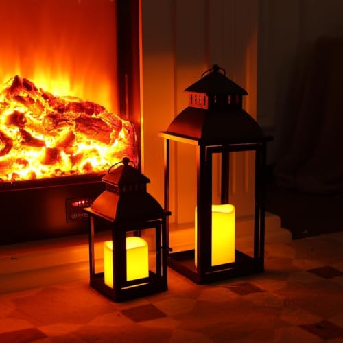 Image of NEEDOMO LED Lanterns Decorative Outdoor&Indoor, Set of 2 Large Bronze Metal Lantern Decor with LED Candle, Lantern Decor for Porch, Patio, Garden, Balcony, Wedding, Spring Decorations (NO Glass)