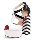 YODEKS Peep Toe Heels Platform Heels Chunky High Heels Sandals Women's Open Toe Ankle Buckle Shoes Multicolored Size 9
