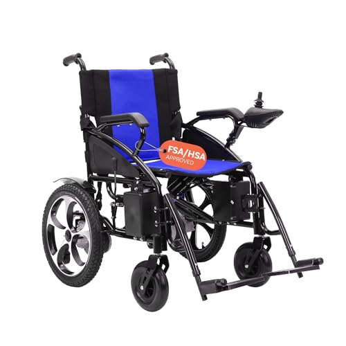 Alton Artemis All Terrain Heavy Duty Powerful Dual Motor Foldable Electric Wheelchair Motorized Power Wheelchairs Silla de Ruedas Electrica para Adultos. Supports up to 265 lbs - Weight 99 lbs (Blue)