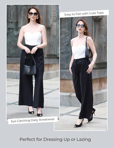 GRACE KARIN Womens Wide Leg Dress Pants, 2025 High Waisted Work Trousers, Business Casual Long Palazzo with Pockets 5