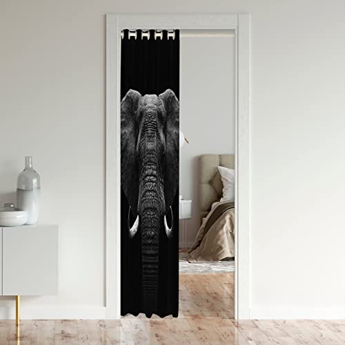 Elephant Door Curtain for Doorway Privacy 132x203cm 3D Wild Animal Pattern Window Treatments Home Decor Ethnic Elephant Black 30%-50% Room Darkening Blackout Curtains for Couch Living Room Bedroom - Image 3