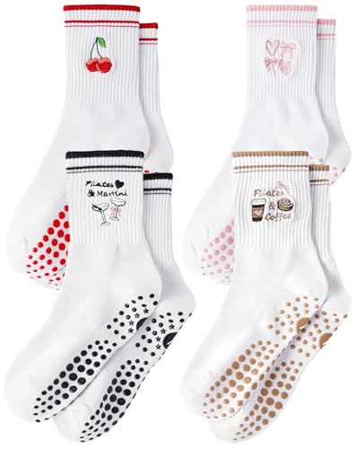 Image of Yawlsow Pilates Grip Socks for Women Yoga Grippy Socks Cute Barre Non Skid Athletic Crew Sticky Sock Workout Hospital
