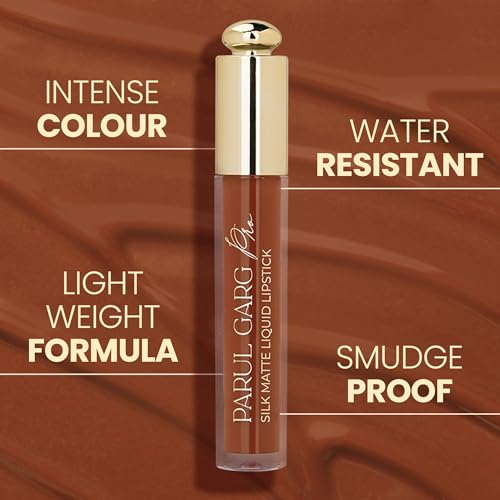 Image of Parul Garg Beauty Silk Matte Liquid Lipstick|Long-Lasting & Smudge-Proof|Soft Matte Finish|Vegan & Clean Beauty|Hydrates with Shea Butter & Vitamin E|Shade: Chocolate Cosmos 03 - Deep Brown, 3ml