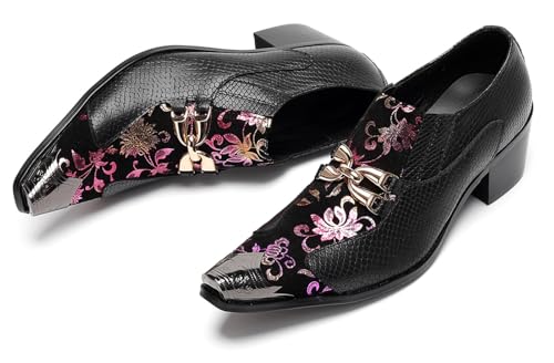 Santimon Mens Dress Casual Shoes Slip On Western Loafers with Metal Tip Toe & Chain Buckle Exotic Crocodile Pattern for Party Stage Club Disco3