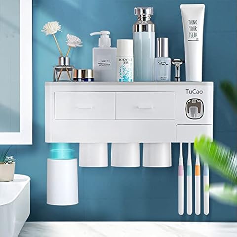 TuCao Zahnbürstenhalter Wandmontage mit automatischem Zahnpastaspender Cover