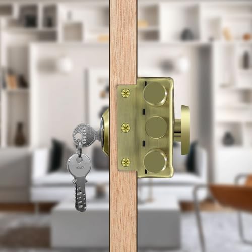 Image of VOLO Heavy Duty Tri-Bolt Rim Lock - Secure Dead Lock with Keys for Main Door, Single & Double Doors, Left & Right-Handed Use - Ideal for Home & Office (Pack of 1) (MT-01 (Antique))
