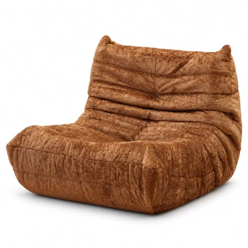 Image of N&V Fireside Chair, Mid Century Armless Floor Sofa, Soft Premium Chenille Floor Lounge Chair, Foam Sofa Accent Chair for Living Room Bedroom and Office (Brown, Single)