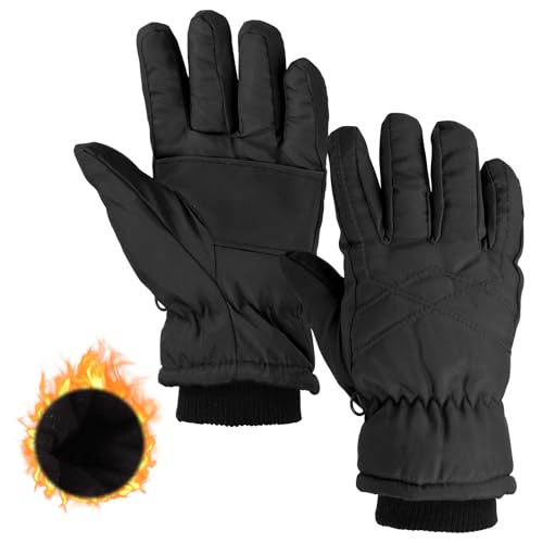 Mayoii Winter Waterproof Kids Ski Gloves, Fleece Lined Thermal Snow Mittens Cold Weather Warm Windproof Glove for 4-14 Years Old Boys Girls Children Snowboard Skating Outdoor Activities (Black-XS)