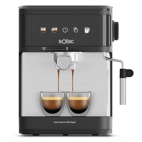 Solac Cafetera Espresso Taste Classic D20 Digital 20 Bares | 850W | Sistema SUPER CREAM | Depósito 1,8L | Vaporizador Acero Inoxidable | Control Táctil | Apagado Automático