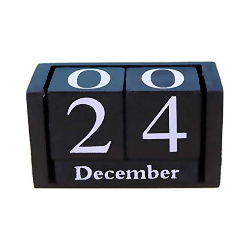 Vintage Wooden Calendar, Chic Blocks Desktop Perpetual Calendar, Time Concept Rustic Wooden Cubes Calendar Month Date Display Home Office Decoration (Black) #TOP3