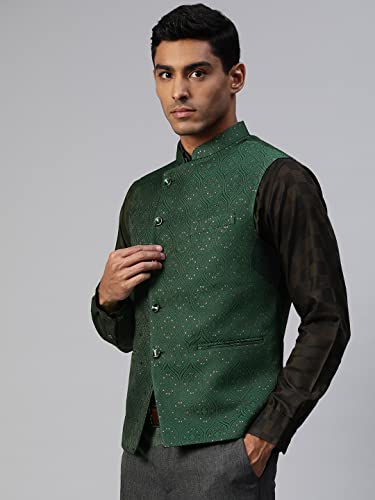 Image of MANQ Men Fawn Woven Jaquard Silk Nehru Jacket