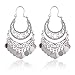 RIAH FASHION Bohemian Chandelier Coin Dangle Earrings - Gypsy Lightweight Filigree Disc Charm Tassel Ethnic Hoops (Silver)