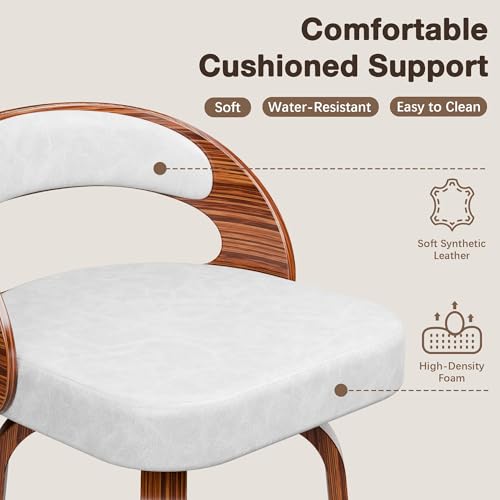Butacos de Barra Set de 2, Butacos Modernos Giratorios de Altura para Barra (29 pulgadas), Blancos con Patas y Espaldar de Madera, Tapizados en Cuero Sintético para Isla de Cocina miniatura 6