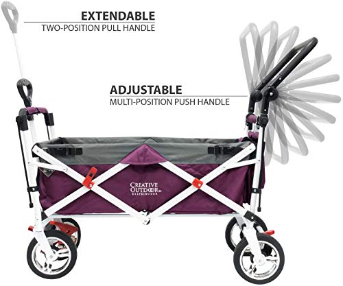 Creative Outdoor Push Pull Folding Wagon For Cargo | Beach Park Garden Sports & Camping | Magenta With Canopy #TOP4