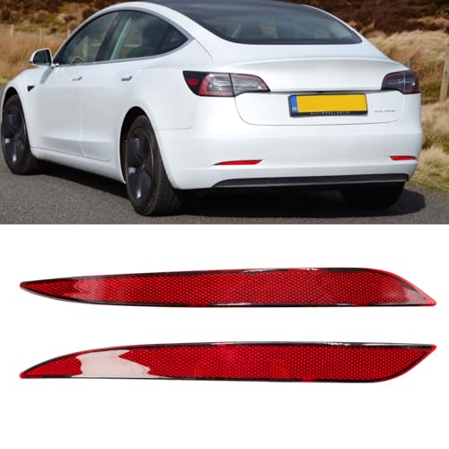 Jaronx Compatible with Tesla Model 3 Rear Bumper Reflector Lights 2017-2023, Left & Right Rear Bumper Red Marker Trim Replacement Tail Reflector Light for Tesla Model 3