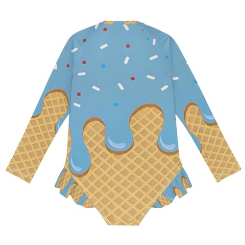 Girls One Piece Swimsuits Long Sleeve Swimsuit Zipper Bathing Suits Blue Ice Cream2