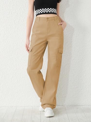 Image of KATECLO High-Waist Baggy Cargo Cotton Pants for Women | Stylish Casual Cargo for Girls