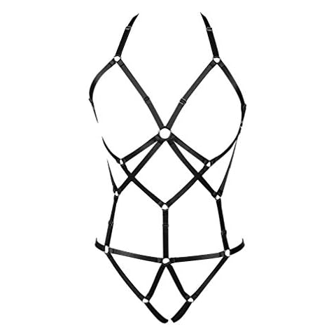 Damen Ganzer Körper ärmelloser BH Straps Harness Rock Strumpfband Set Körper Geschirr Punk Gothic Brust Gürtel Tanzen Halloween-Fest (Schwarz) Cover